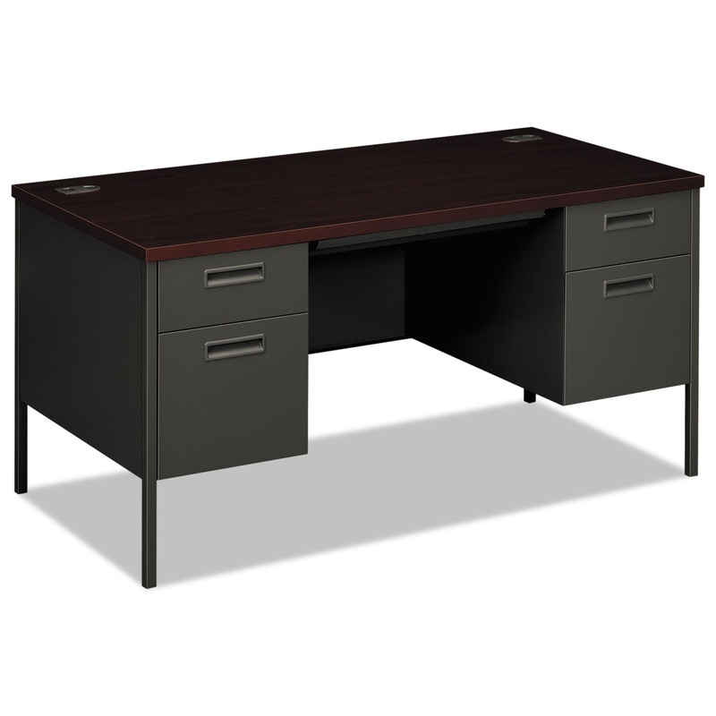 METRO CLASSIC DOUBLE PEDESTAL DESK, 60W X 30D X 29.5H, MAHOGANY/CHARCOAL