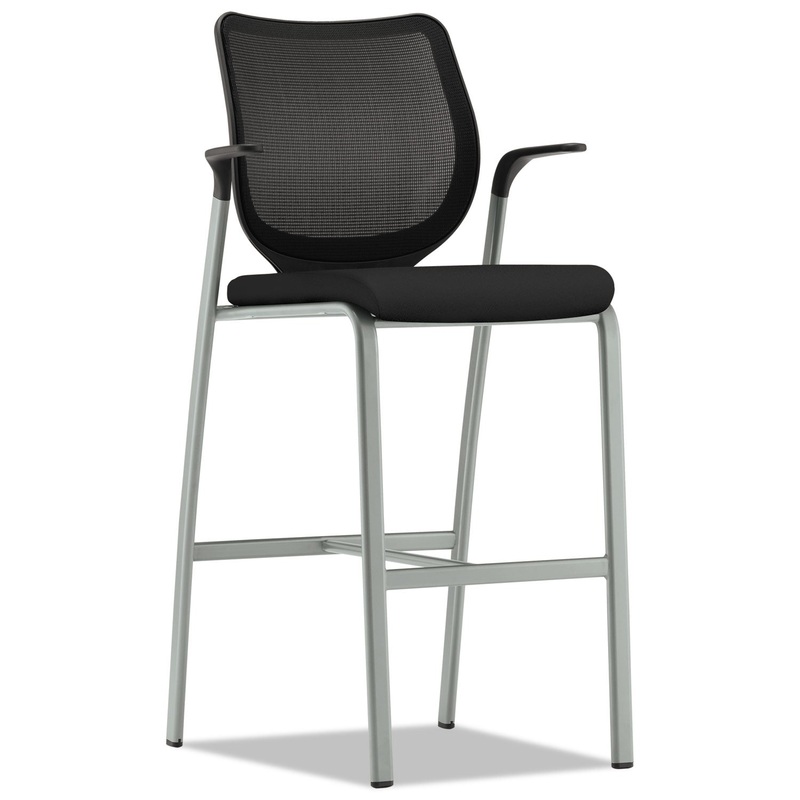 NUCLEUS SERIES CAFE-HEIGHT STOOL WITH ILIRA-STRETCH M4 BACK, SUPPORTS UP TO 300 LBS., BLACK SEAT/BLACK BACK, PLATINUM BASE