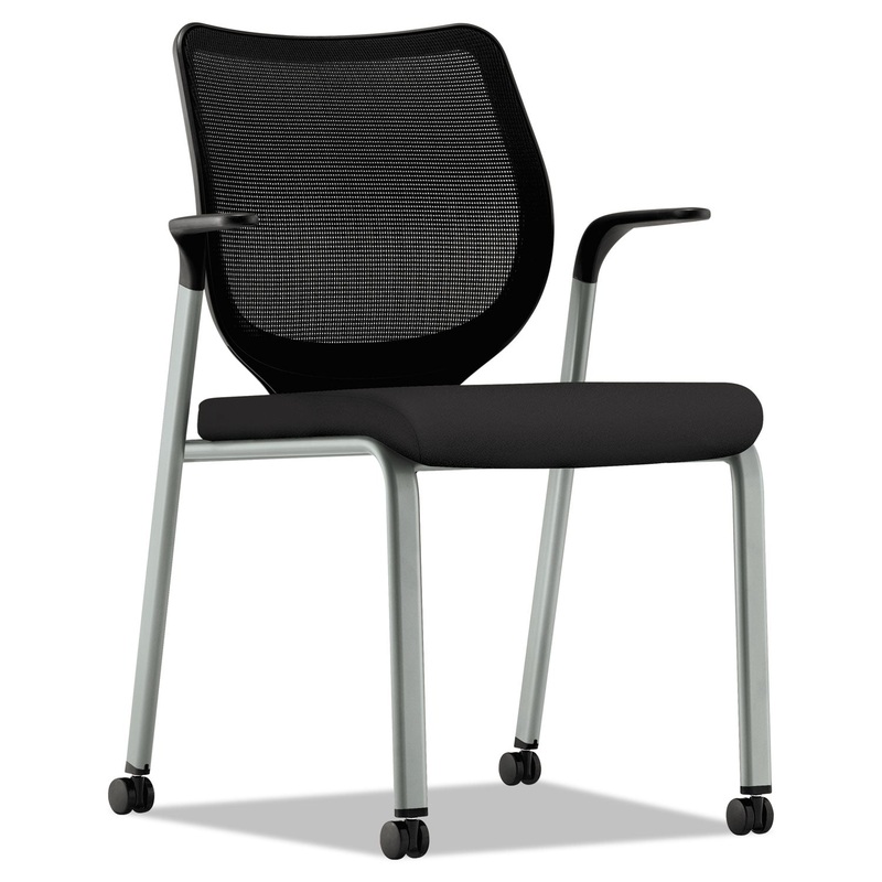 NUCLEUS SERIES MULTIPURPOSE STACKING CHAIR WITH ILIRA-STRETCH M4 BACK, BLACK SEAT/BLACK BACK, PLATINUM BASE
