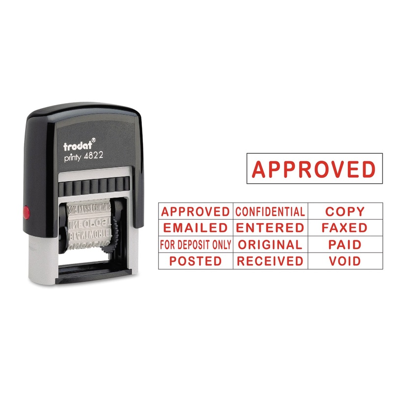 Self-Inking Stamps, 12-Message, Self-Inking, 1 1/4 X 3/8, Red