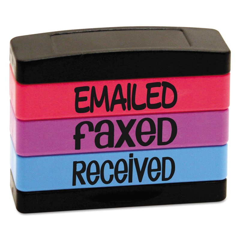 Stack Stamp, Emailed, Faxed, Received, 1 13/16 X 5/8, Assorted Fluorescent Ink