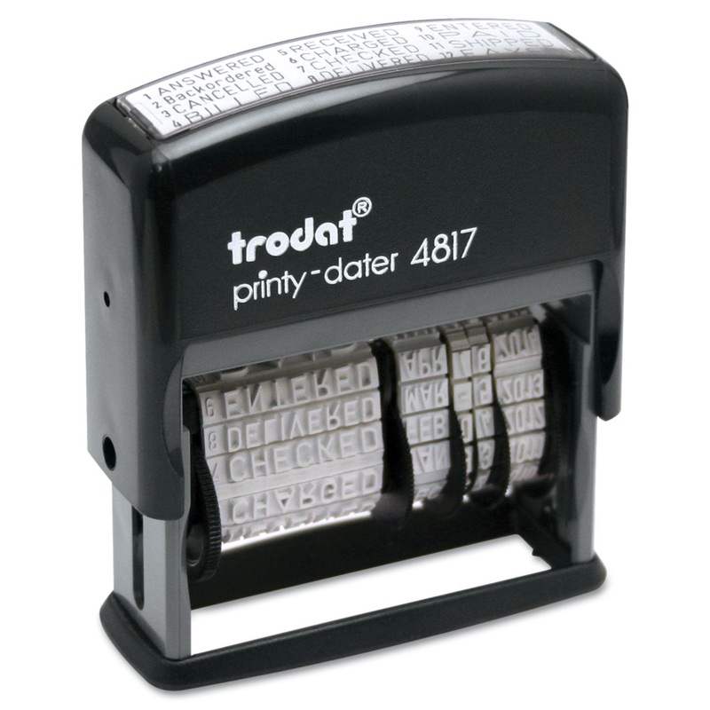 Trodat Economy 12-Message Stamp, Dater, Self-Inking, 2 X 3/8, Black