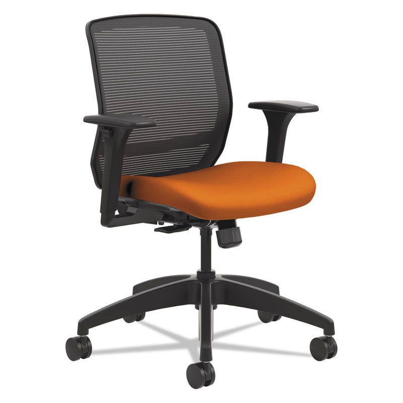 QUOTIENT SERIES MESH MID-BACK TASK CHAIR, SUPPORTS UP TO 300 LBS., APRICOT SEAT/BLACK BACK, BLACK BASE