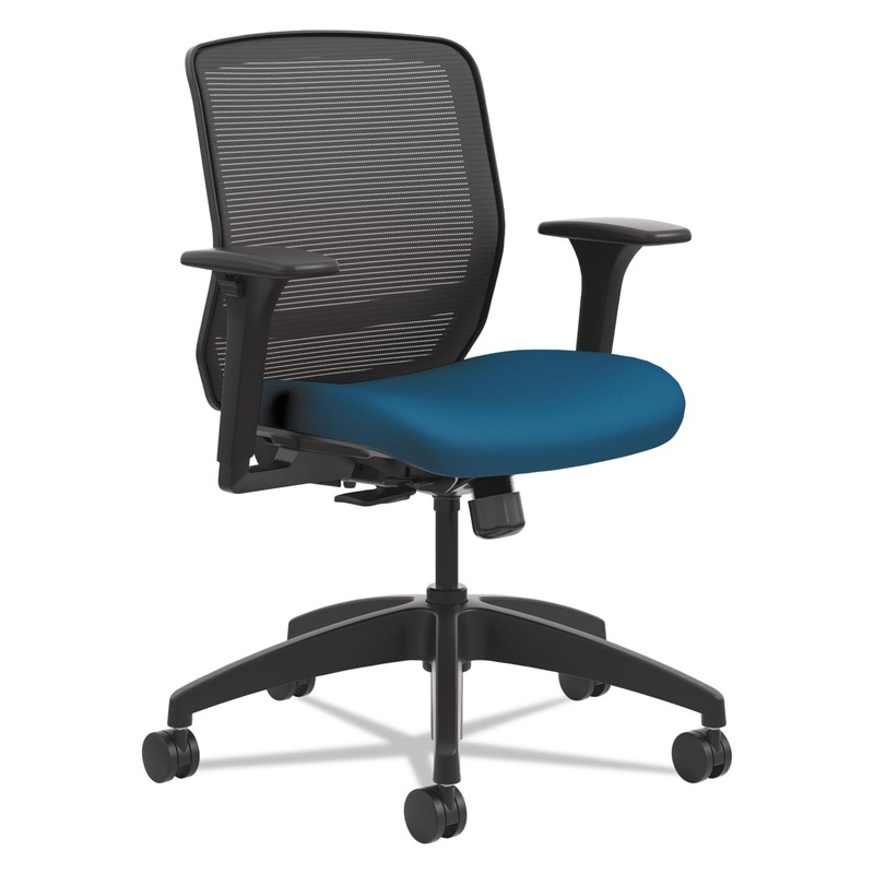 QUOTIENT SERIES MESH MID-BACK TASK CHAIR, SUPPORTS UP TO 300 LBS., PEACOCK SEAT/BLACK BACK, BLACK BASE