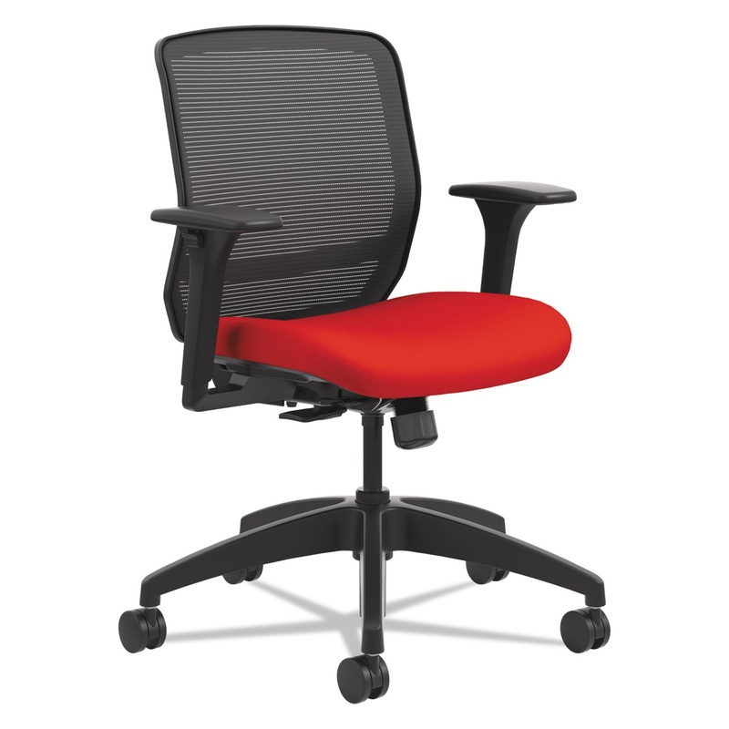 QUOTIENT SERIES MESH MID-BACK TASK CHAIR, SUPPORTS UP TO 300 LBS., RUBY SEAT/BLACK BACK, BLACK BASE