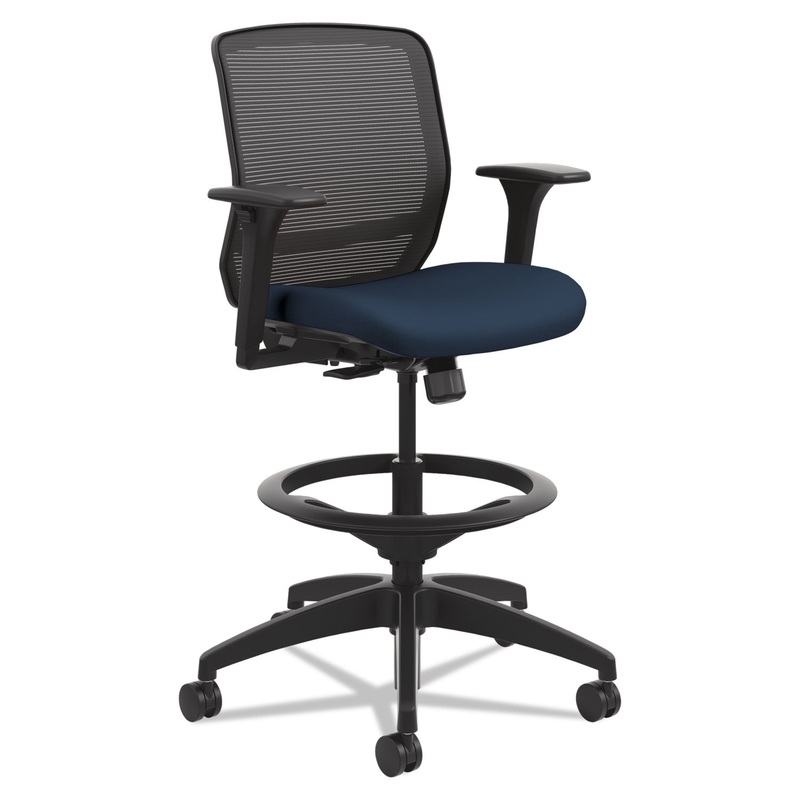 QUOTIENT SERIES MESH MID-BACK TASK STOOL, 33″ SEAT HEIGHT, SUPPORTS UP TO 300 LBS., NAVY SEAT/BLACK BACK, BLACK BASE