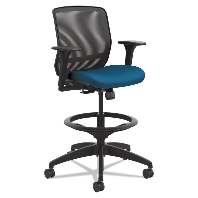 QUOTIENT SERIES MESH MID-BACK TASK STOOL, 33″ SEAT HEIGHT, SUPPORTS UP TO 300 LBS., PEACOCK SEAT/BLACK BACK, BLACK BASE