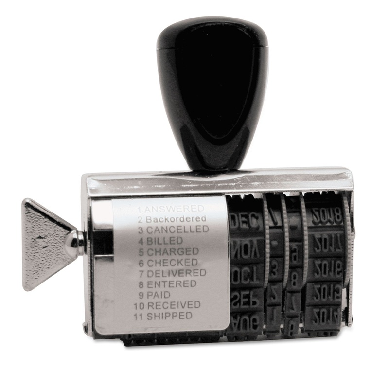 Rubber 11-Message Dial-A-Phrase Stamp, Dater, Conventional, 2 X 3/8