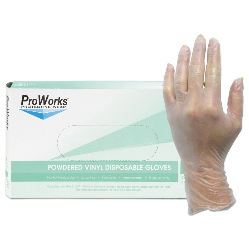 Proworks Exam Grade Disposable Vinyl Gloves, Clear, Medium, 1000/carton