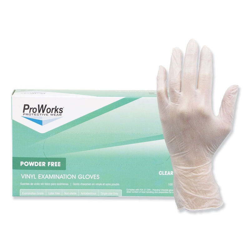 Proworks Exam Grade Disposable Vinyl Gloves, Small, Clear, 1000/carton