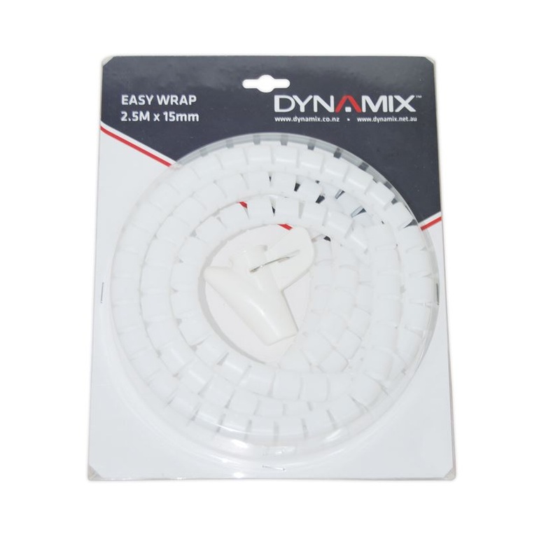 DYNAMIX 2.5mx15mm Easy Wrap – Cable Management Solution, Blister Retail Packaging, Colour White