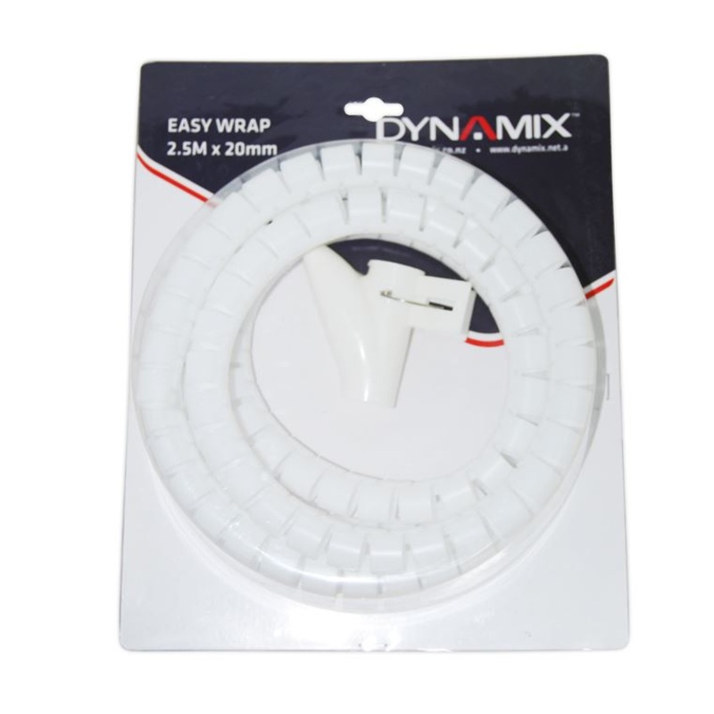 DYNAMIX 2.5mx20mm Easy Wrap – Cable Management Solution, Blister Retail Packaging, Colour White