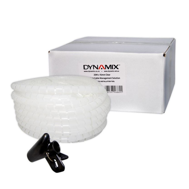 DYNAMIX 20mx15mm Easy Wrap – Cable Management Solution, Bulk Packed, Colour Clear, Includes Tool.