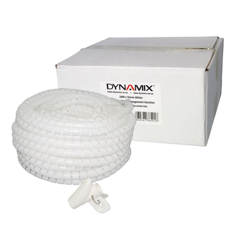 DYNAMIX 20mx15mm Easy Wrap – Cable Management Solution, Bulk Packed, Colour White, Includes Tool.