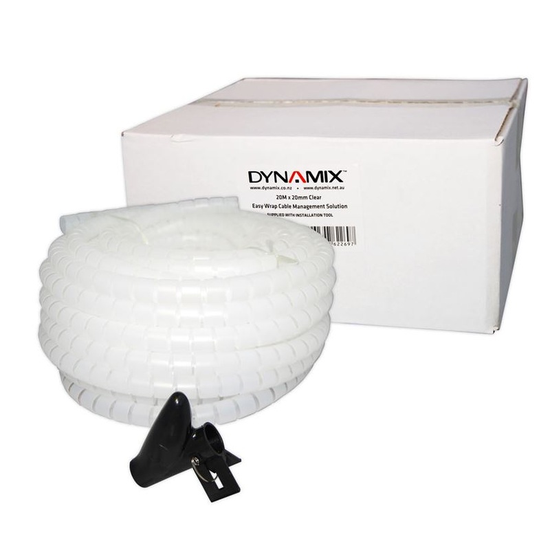 DYNAMIX 20mx20mm Easy Wrap – Cable Management Solution, Bulk Packed, Colour Clear.