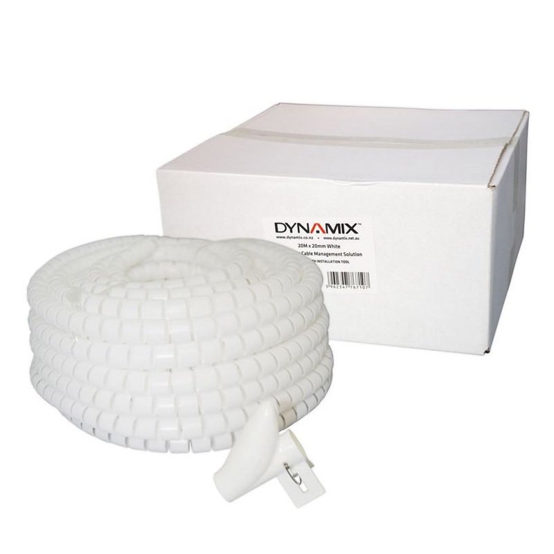 DYNAMIX 20mx20mm Easy Wrap – Cable Management Solution, Bulk Packed, Colour White
