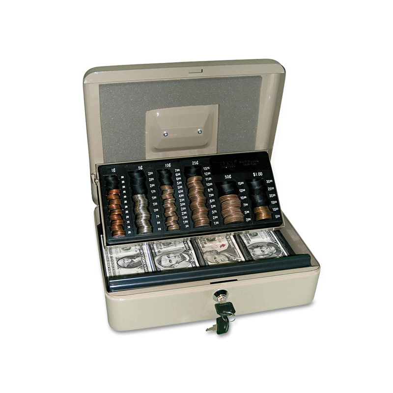 3-In-1 Cash-Change-Storage Steel Security Box W/key Lock, Pebble Beige