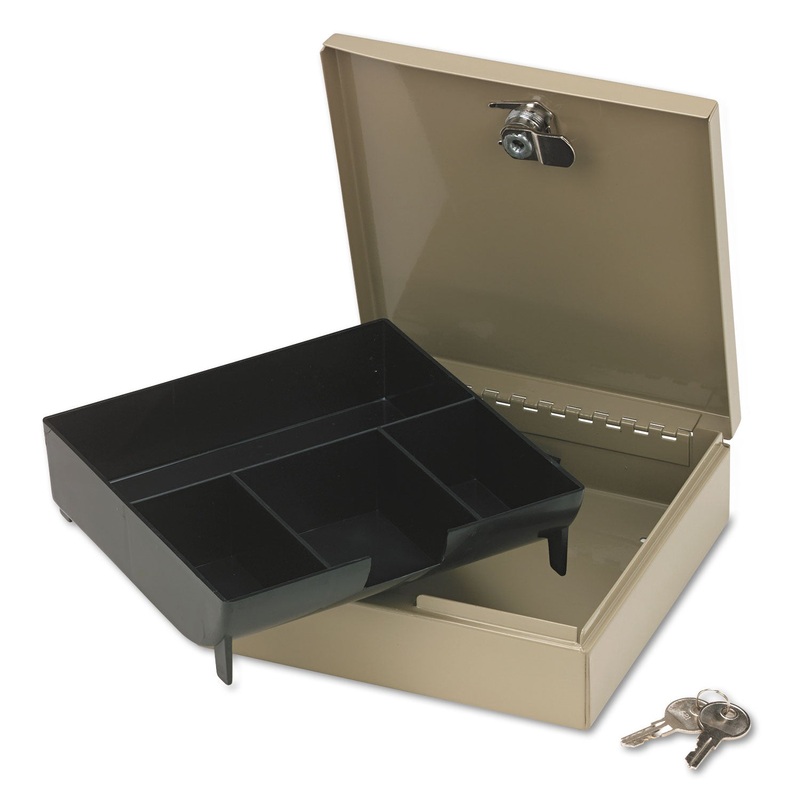 Steel Personal Cash/security Box W/4 Compartments, Key Lock, Pebble Beige