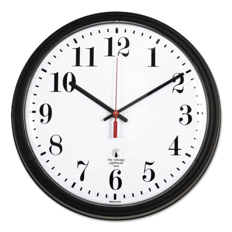 BLACK QUARTZ CONTRACT CLOCK, 13.75″ OVERALL DIAMETER, BLACK CASE, 1 AA (SOLD SEPARATELY)