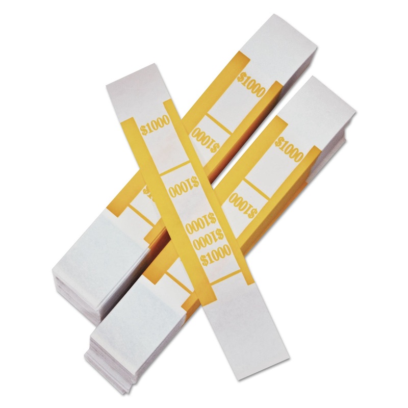Color-Coded Kraft Currency Straps, $10 Bill, $1000, Self-Adhesive, 1000/pack