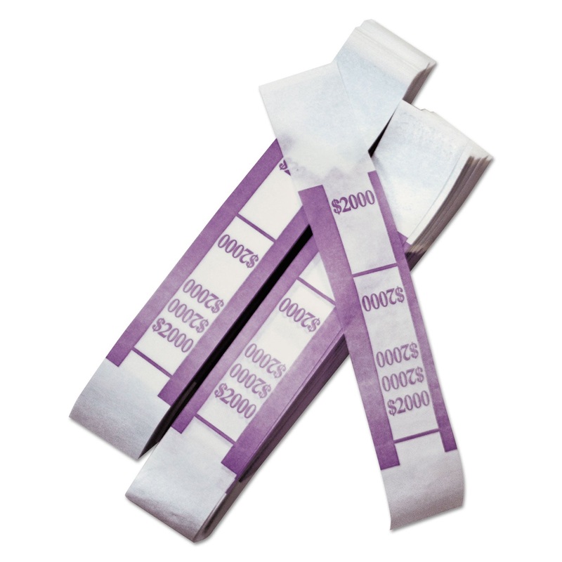 Color-Coded Kraft Currency Straps, $20 Bill, $2000, Self-Adhesive, 1000/pack