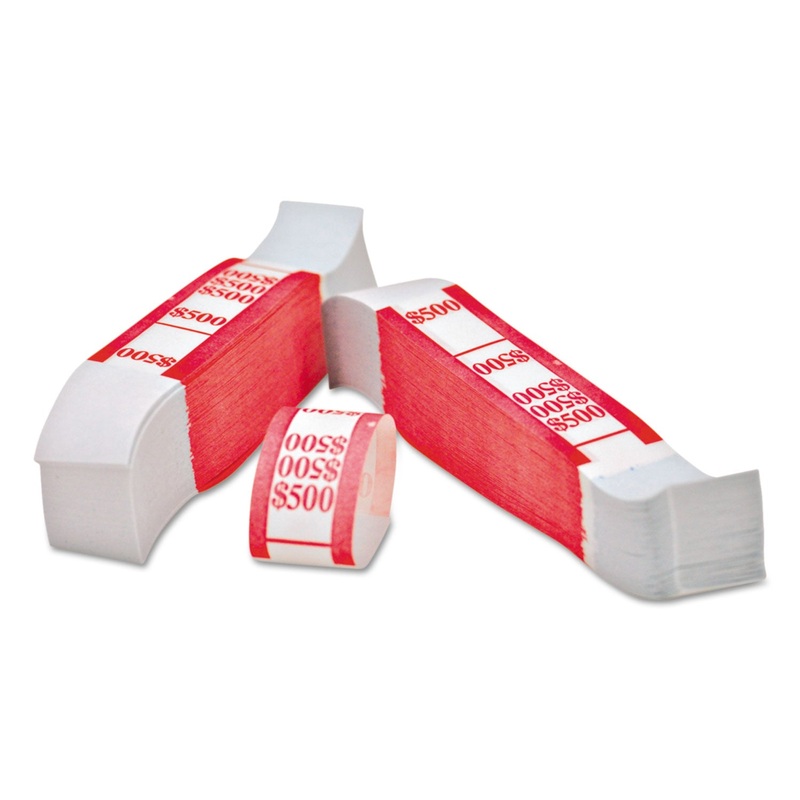 Color-Coded Kraft Currency Straps, $5 Bill, $500, Self-Adhesive, 1000/pack