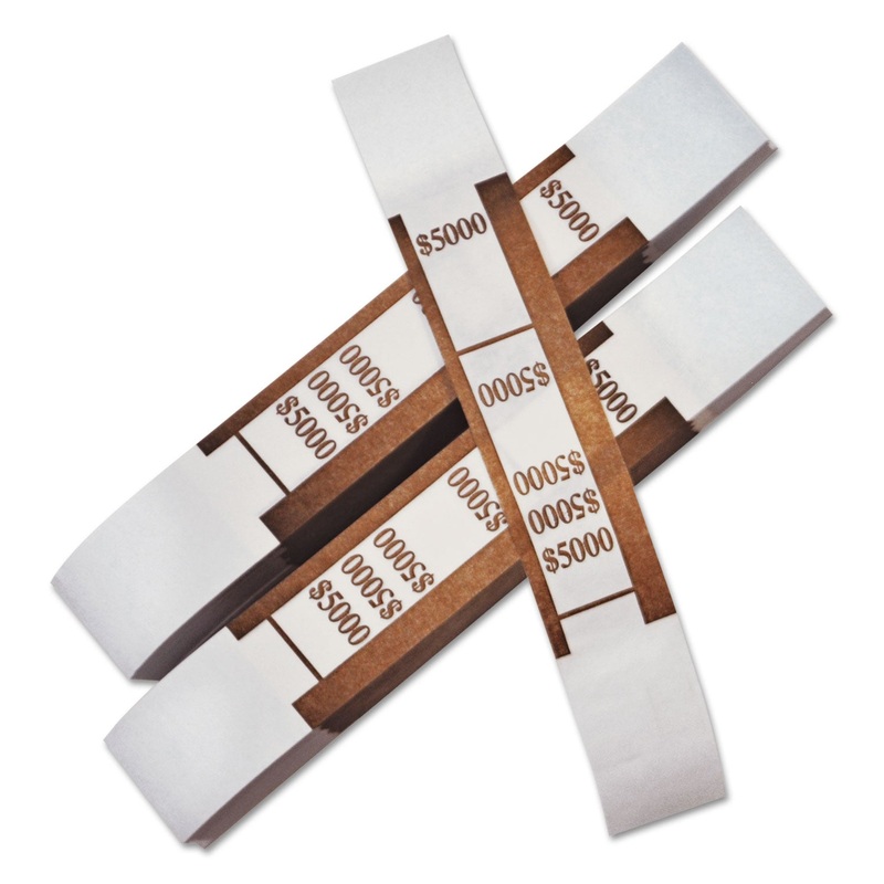 Color-Coded Kraft Currency Straps, $50 Bill, $5000, Self-Adhesive, 1000/pack