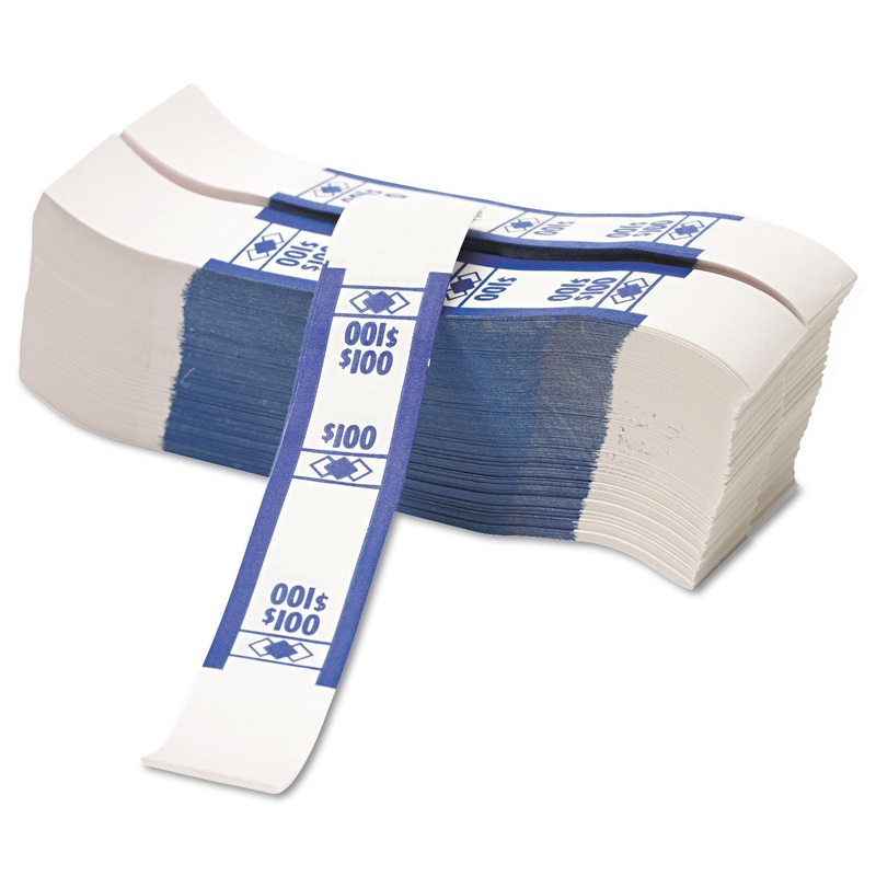 Color-Coded Kraft Currency Straps, Dollar Bill, $100, Self-Adhesive, 1000/pack
