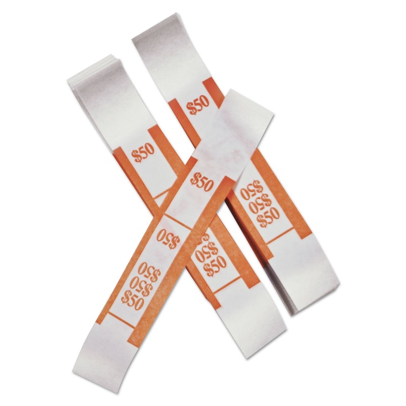 Color-Coded Kraft Currency Straps, Dollar Bill, $50, Self-Adhesive, 1000/pack