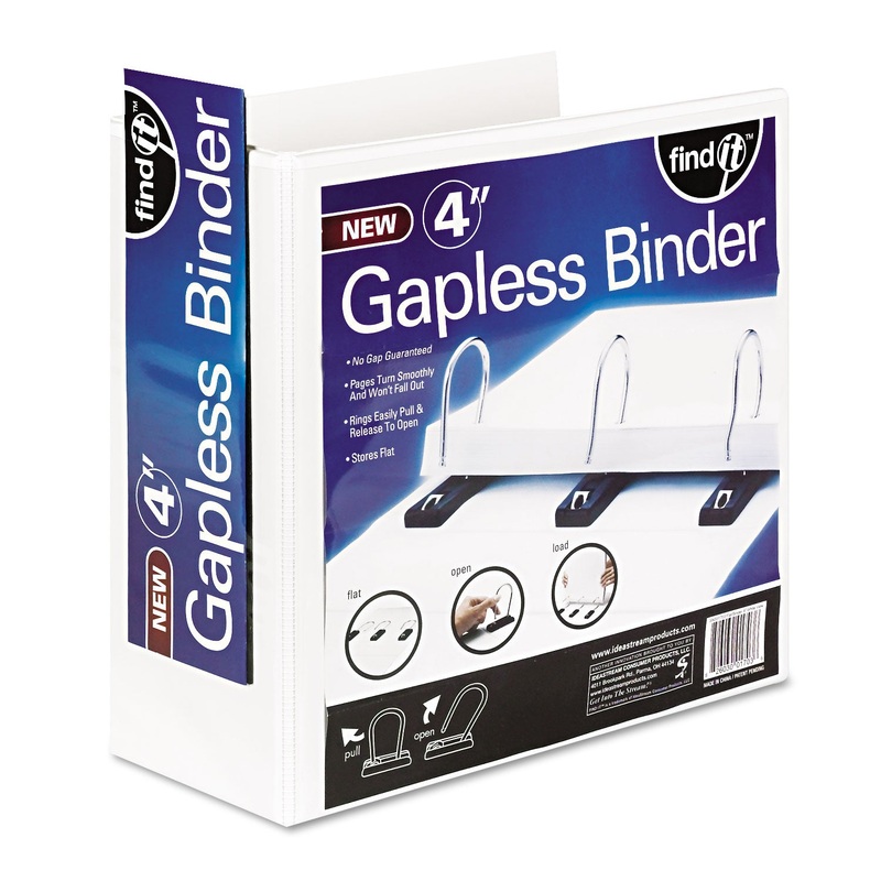 GAPLESS LOOP RING VIEW BINDER, 3 RINGS, 4″ CAPACITY, 11 X 8.5, WHITE