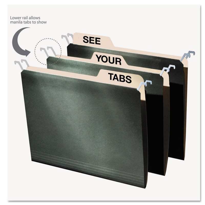 HANGING FILE FOLDERS WITH INNOVATIVE TOP RAIL, LETTER SIZE, 1/4-CUT TAB, STANDARD GREEN, 20/PACK