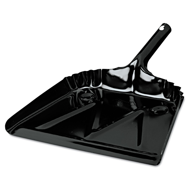 Heavy-Duty Metal Dust Pan, 12w X 14d, 20-Gauge Steel, Black