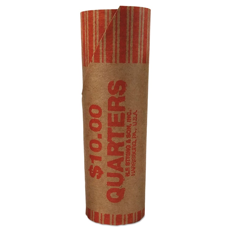Preformed Tubular Coin Wrappers, Quarters, $10, 1000 Wrappers/carton
