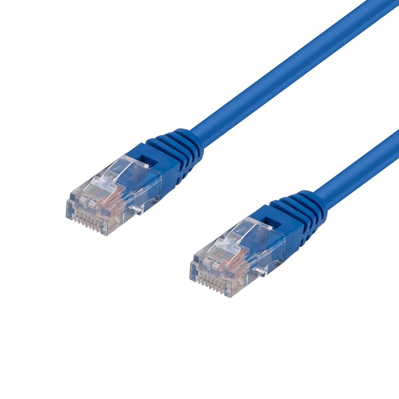 DYNAMIX 1.5m Cat5e Blue UTP Patch Lead (T568A Specification) 100MHz 24AWG Slimline Moulding & Latch Down Plug with RJ45 Unshielded Gold Plated Connectors.