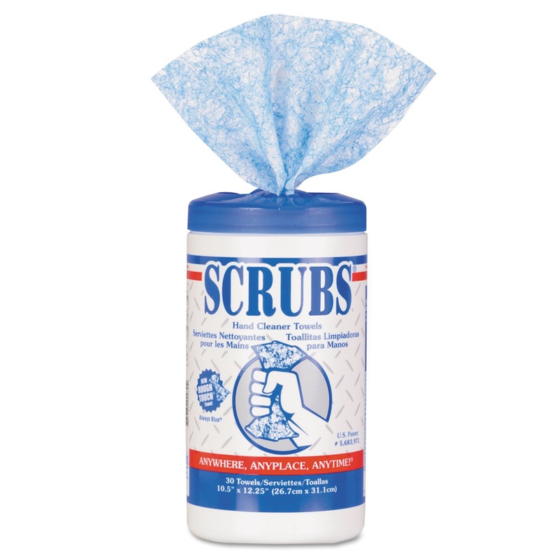 Hand Cleaner Towels, 10 X 12, Blue/white, 30/canister