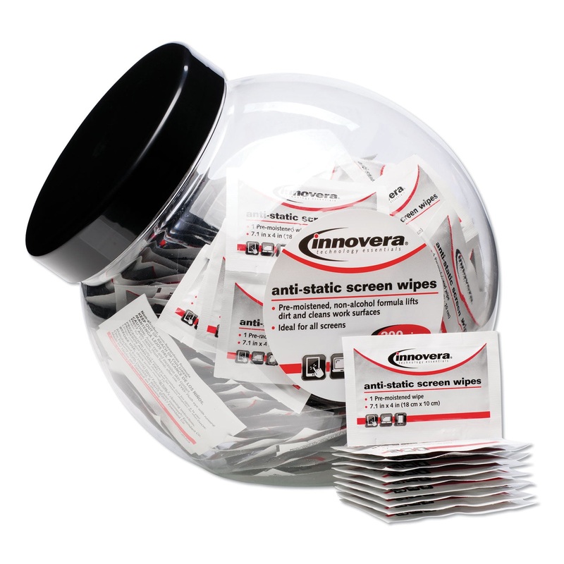 ANTISTATIC SCREEN CLEANING WIPES, 200 SACHETS, FISHBOWL BLACK TOP