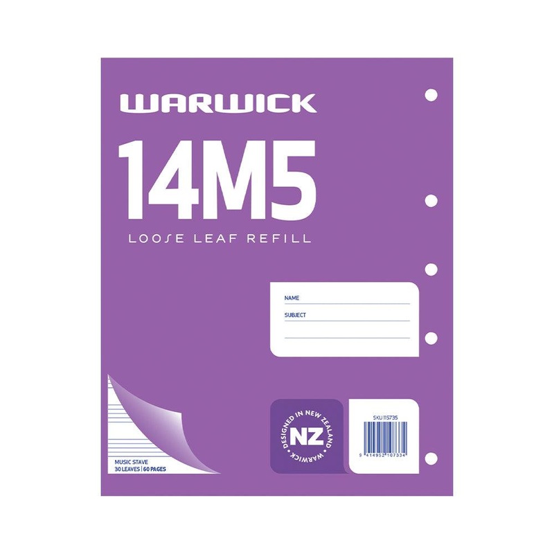 Warwick Refill 14m5 Loose Leaf Music 30 Leaf 255x205mm