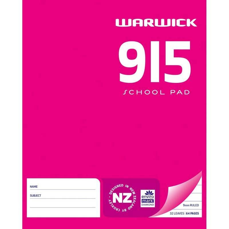 Warwick School Pad 9I5 9mm Ruled 36 Leaf 255 X 205mm