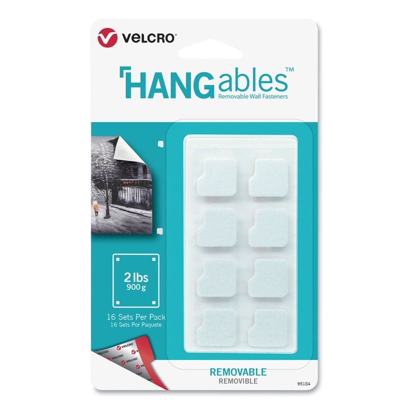 HANGABLES REMOVABLE WALL FASTENERS, 0.75″ X 0.75″, WHITE, 16/PACK