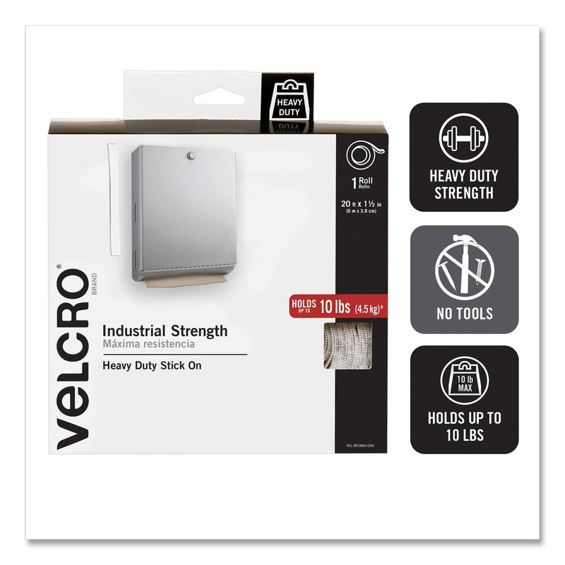 INDUSTRIAL-STRENGTH HEAVY-DUTY FASTENERS WITH DISPENSER BOX, 2″ X 15 FT, WHITE