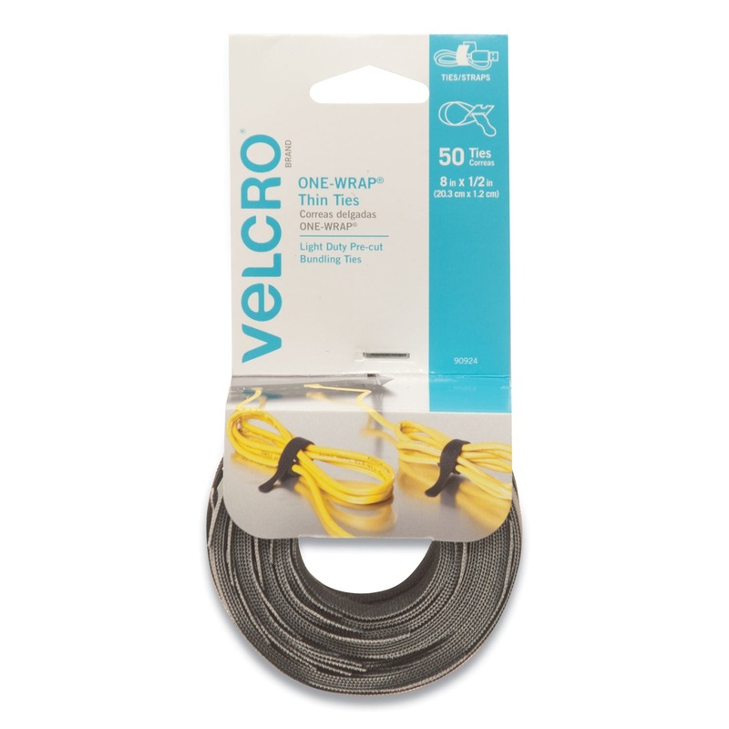 ONE-WRAP PRE-CUT THIN TIES, 0.5″ X 8″, BLACK/GRAY, 50/PACK