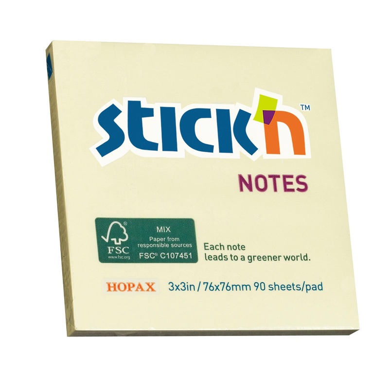 Stick’n FSC Note 76x76mm 90 Sheets Yellow