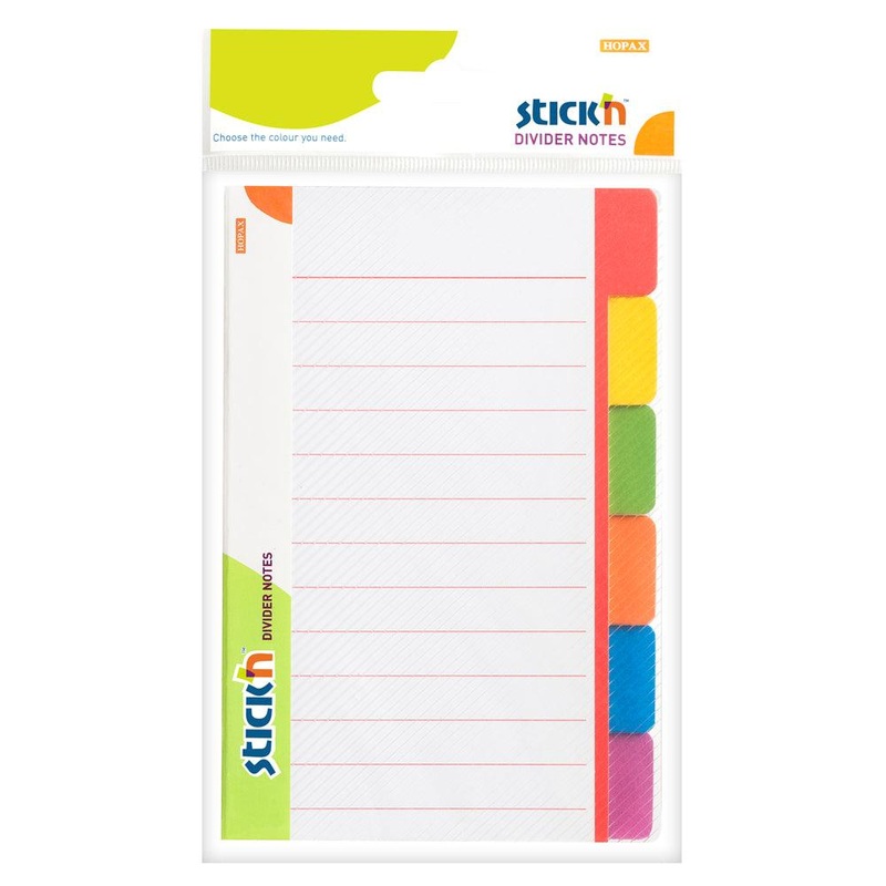Stick’n Magic Divider Notes Neon 6 Colours 60 Sheets Lined 148x98mm