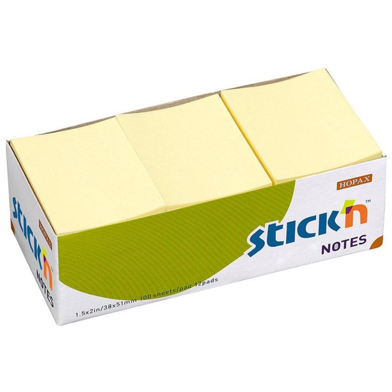 Stick’n Note Yellow 38x50mm 100 Sheet Pad Pack 12