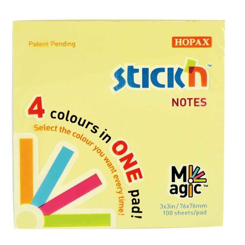 Stick’n Notes Magic Pad Pastel 76x76mm 100 Sheets 4 Colours