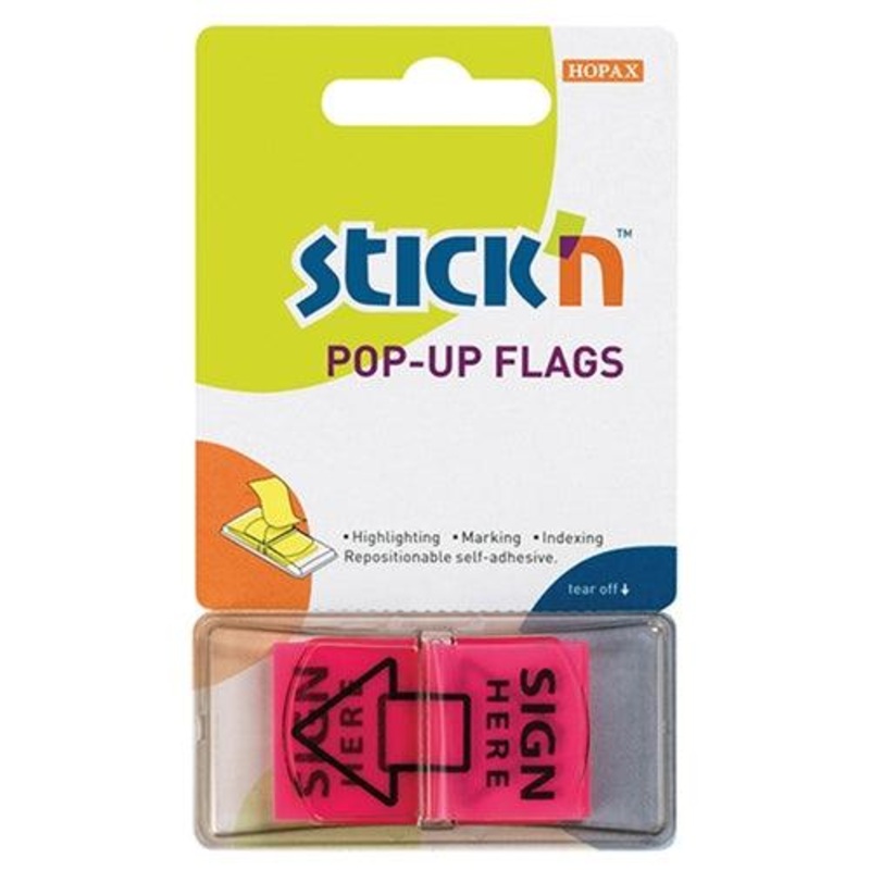 Stick’n Pop Up Flags Sign Here Pink 45x25mm 50 Sheets