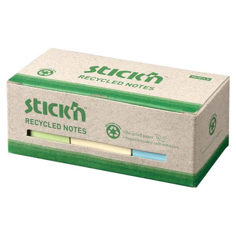 Stick’n Recycled Notes 38x50mm 100 Sheet Assorted Box 12