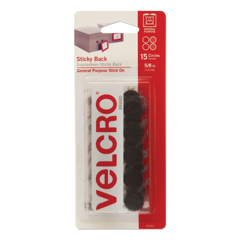 STICKY-BACK FASTENERS, REMOVABLE ADHESIVE, 0.63″ DIA, BLACK, 15/PACK