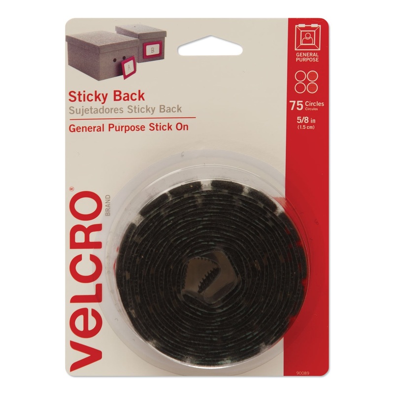 STICKY-BACK FASTENERS, REMOVABLE ADHESIVE, 0.63″ DIA, BLACK, 75/PACK