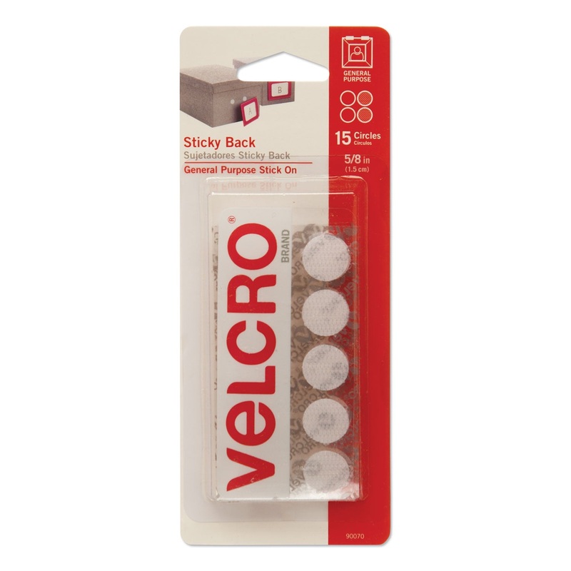 STICKY-BACK FASTENERS, REMOVABLE ADHESIVE, 0.63″ DIA, WHITE, 15/PACK